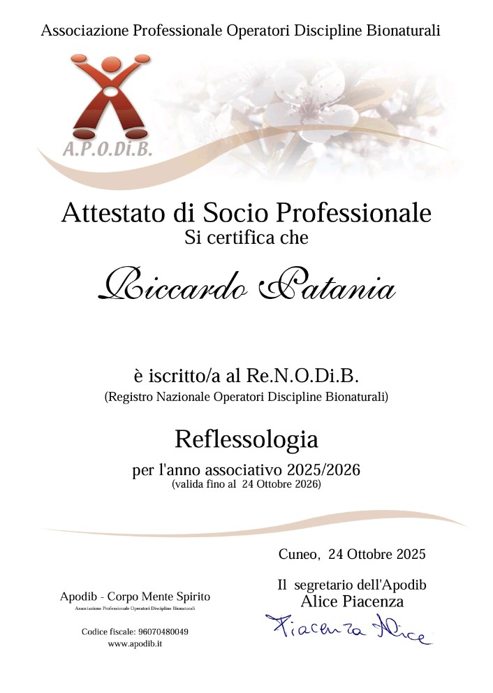 Attestato Riflessologia APODIB